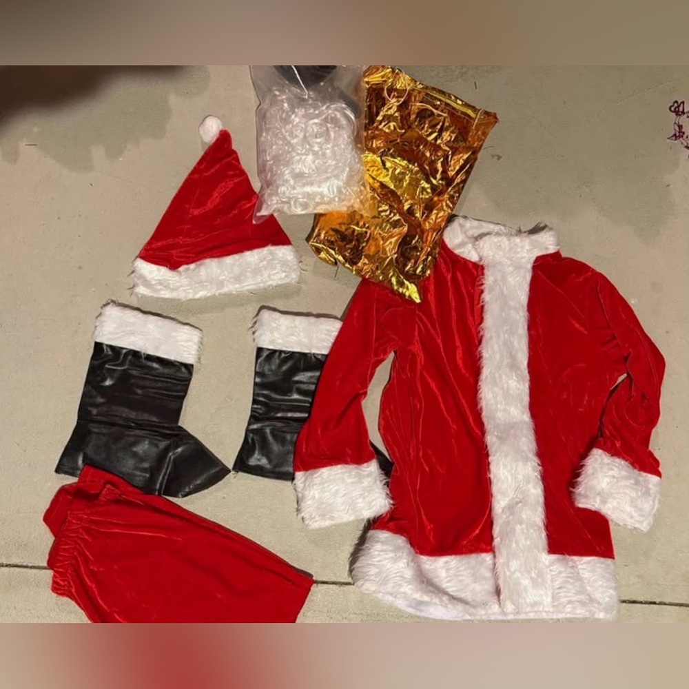 Santa Claus Costume Set -Red and White- Christmas dress up velvet fur Small/4/6